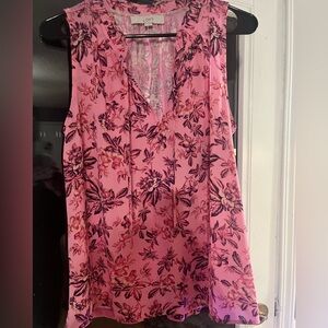 LOFT Pink and Purple Floral sleeveless Blouse | M